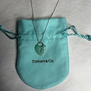 Tiffany & Co. Blue Enamel Keyhole Heart Charm Necklace